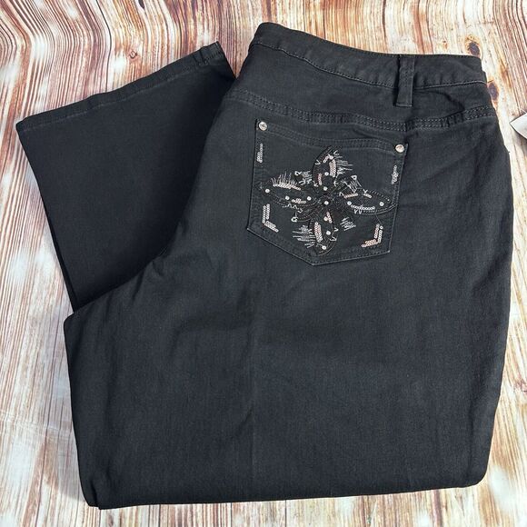 NEW CJ Banks BARELY BOOT Cut Sz 24 WP Black High Rise Jeans Denim Pants 44x28.5 - Picture 3 of 13